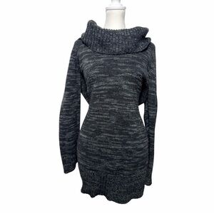 AB Studio Cowl Neck Tunic Sweater Marled Gray Knit Long Sleeve XL